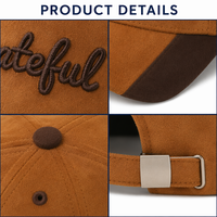 Gorra de béisbol de gamuza con bordado personalizado 'Grateful', bicolor, con cierre de hebilla, estilo 'Dad Hat', textura suave, 6 paneles, de moda, al por mayor