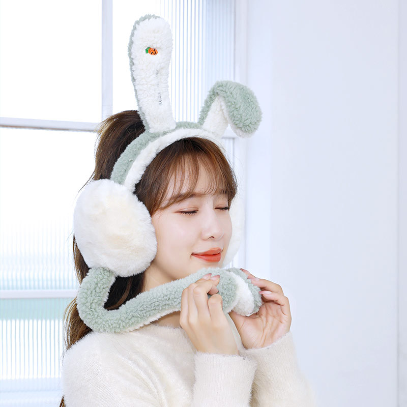 Модные милые теплые зимние наушники для девочек с движущимися кроличьими ушками плюс бархатные складные наушники для защиты ушей