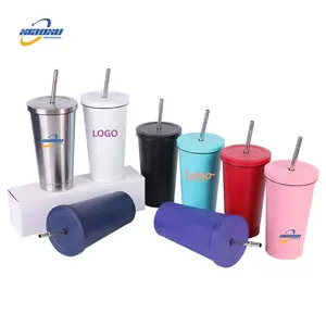 Custom Logo 24oz Double Wall Tumbler Insulated Stainless Steel Coffee Cups With Lids And Straws