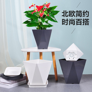 Nordic Geometric Resin Flower <b>Pot</b> With Drainage Hole For Indoor Plants Home Decor - Product Image 4