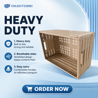 Caisse de rangement pliable en plastique à texture bois, ventilée et empilable, pour produits frais de supermarché