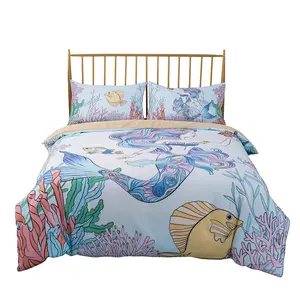 4 piece bedsheet bedding set complete polyester bed sheets Geometric Mermaid bedding set