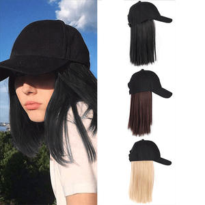 Casquette de baseball tendance avec perruque longue et droite pour femme, chapeau en toile, options de couleurs noir, marron, blond, protection solaire estivale - Product Image 1