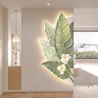 Lukisan bunga lampu dinding seni daun palem lukisan gantung tanaman semibulat dekorasi pintu masuk tekstur batu pasir kelas atas