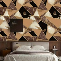 Papier peint géométrique triangulaire de luxe à coller, texture marbre brun doré, murale pour télévision, salon, décoration intérieure