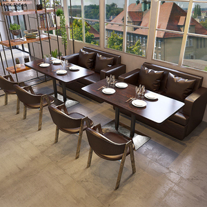 Industrial Style Coffee Shop Booth Sofa With <strong>Table</strong> and Chair Retro Design Restaurant Dining <strong>Table</strong> Chair Wooden Leisure Furniture - Product Image 2