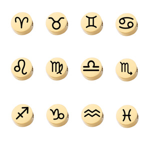 Engraved 12 Zodiac Disc <b>Spacer</b> Charm for Bracelet and Necklace Making | 18K Gold Plated Stainless Steel - Product Image 2