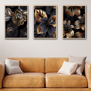 Nouvelle peinture décorative triple feuille d'or noire noyau salon peinture sans cadre - Product Image 4