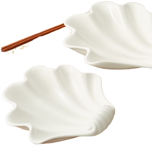 Assiette <span class=keywords><strong>de</strong></span> service en céramique blanche pure moderne en forme <span class=keywords><strong>de</strong></span> coquille, plat à dessert en porcelaine festonné pour hôtel, restaurant, maison - Product Image 6