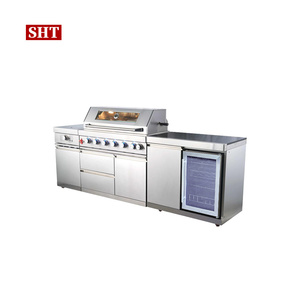Îlots <span class=keywords><strong>de</strong></span> cuisine modulaires avec barbecue, en acier inoxydable sur mesure, intégrant évier, armoires <span class=keywords><strong>de</strong></span> cuisson et grill, pour cuisine extérieure - En promotion - Product Image 1