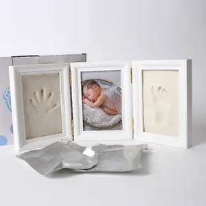 DIYプレミアム新生児手形と足跡粘土フレーム鋳造キットベビーシャワーギフト用木製額縁