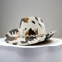 Chapeau de cowboy bohème en gros, marron et blanc, imprimé vache, avec strass, pour festival de musique country, chapeaux de fête personnalisés pour adultes