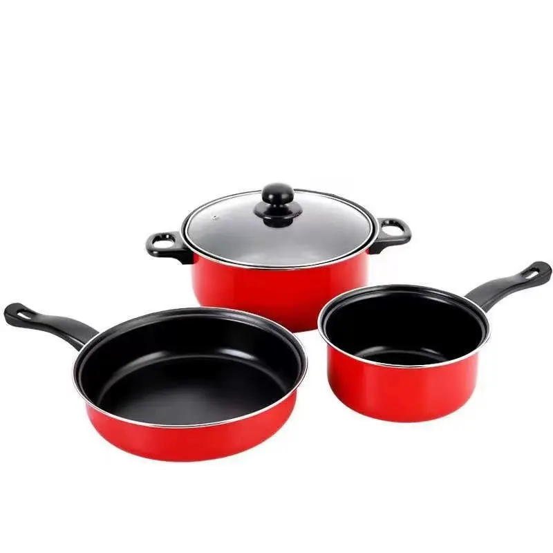 Multi-function Red 4 Pcs, Kitchen Cookware Cooking Pot Set Non-stick Cookware Sets With Handle/
