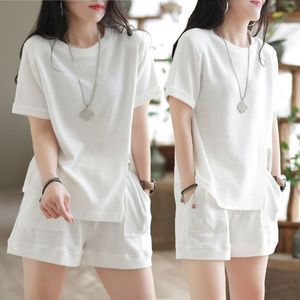 Ensemble décontracté 2 pièces multicolore pour <span class=keywords><strong>femme</strong></span>, haut en maille French Terry effet coton + short ample, ensemble de vêtements de détente - Product Image 6