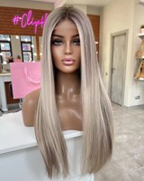 Perruque Lace Front en Cheveux Humains Blond Platine avec Mèches Blondes et Racines Ombrées pour Femme