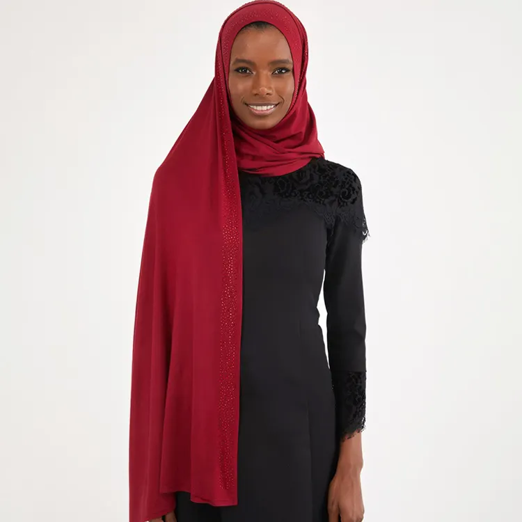 Écharpe hijab en jersey tricoté extra long chapeau avec diamant dubai malaysia islamique femmes hijab en jersey long écharpe
