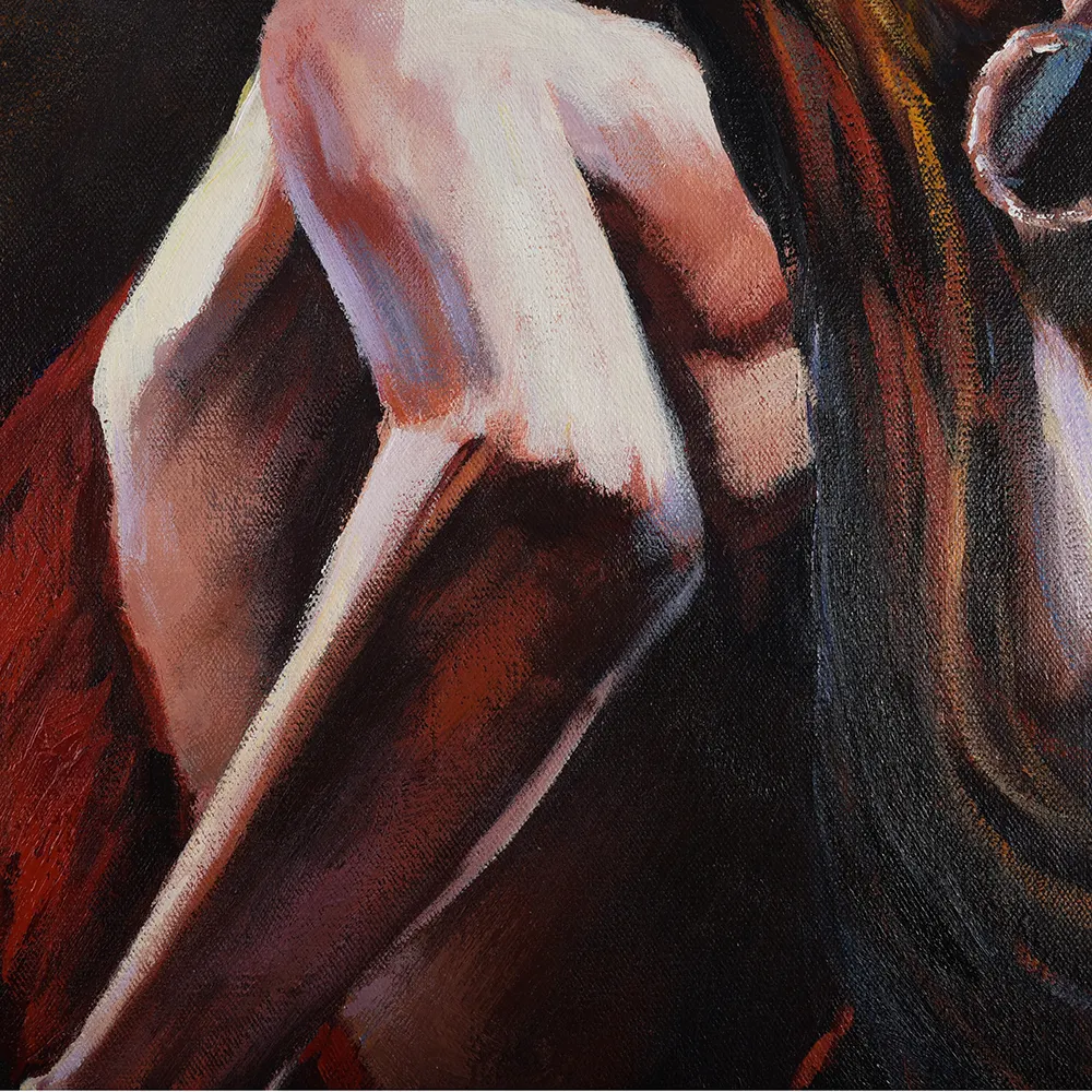 Lienzo pintado a mano, reproducción de arte hecho a mano, vestido de bailarina de Flamenco español, pintura al óleo roja