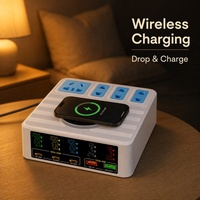Chargeur GaN 140W avec écran LED, charge sans fil 15W et 4 prises CA, pour la maison, le bureau, le dortoir, expédition rapide en 7 jours