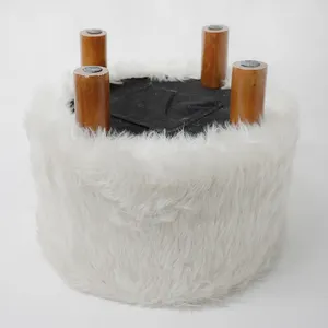 Stool Round HStex Wholesale Luxury Long Faux Fur Stool Home Use 4 Wooden Legs Round Children Outdoor Ottoman Stool