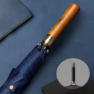 Sunday Discount Semi-Automatic Minimalist Custom Logo Printed Wood <b>Stick</b> Straight Handle Dual-Folding Umbrella Sturdy Wind - Product Image 1