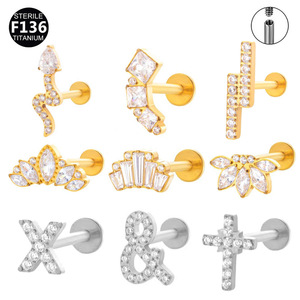 <span class=keywords><strong>Piercing</strong></span> de <span class=keywords><strong>Labio</strong></span> y Oreja de Aleación de Titanio F136 con Diseño de Corona <span class=keywords><strong>en</strong></span> Forma de Ojo de Caballo, Cruz y Diente de Serpiente, con Rosca Interna - Product Image 1