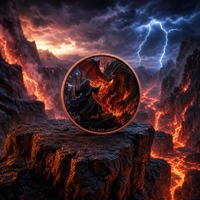 Dragon et Sorcier Magique Confronter le Château de Lave du Dragon, Pièce Souvenir Commémorative en Cuivre Fin .999 de 1 once, Artisanat Métallique
