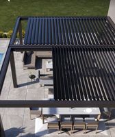 Pérgola Bioclimática de Jardín con Techo Rígido y Persianas, Innovadora con LED Integrado, 4x4m, Motorizada, Impermeable, de Aleación de Aluminio
