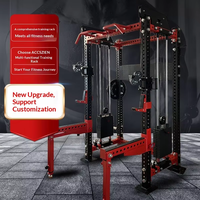 Máquina Smith Premium Todo en Uno para Gimnasio con Plataforma de Sentadillas Crossover y Base de Soporte