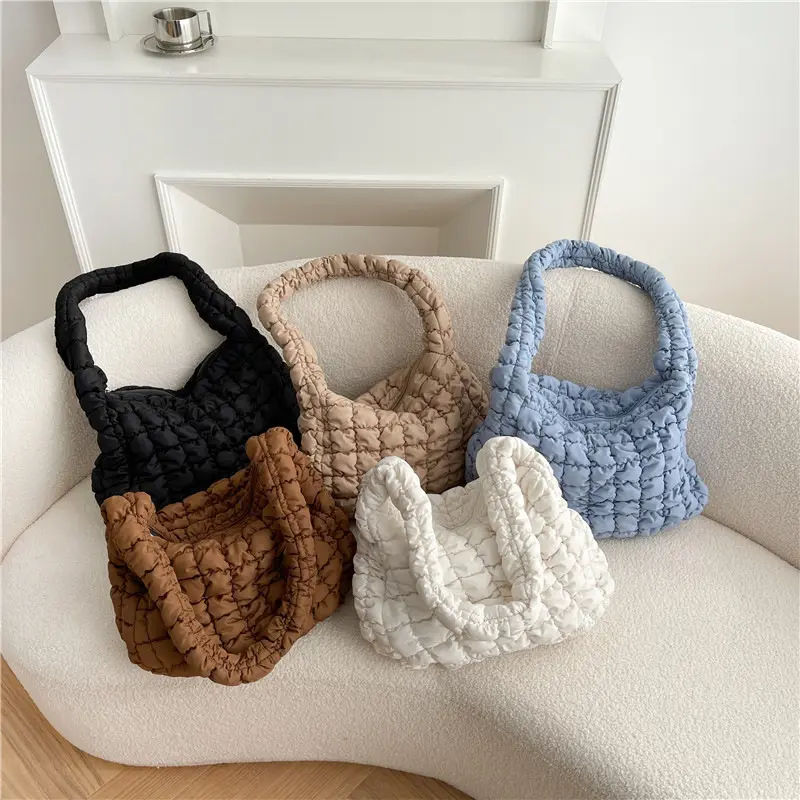 2023 Women'S Nylon Winter Padded Handbag Shoulder Folded Cloud Cotton Quilted Hand Crossbody Puffer Tote Bag