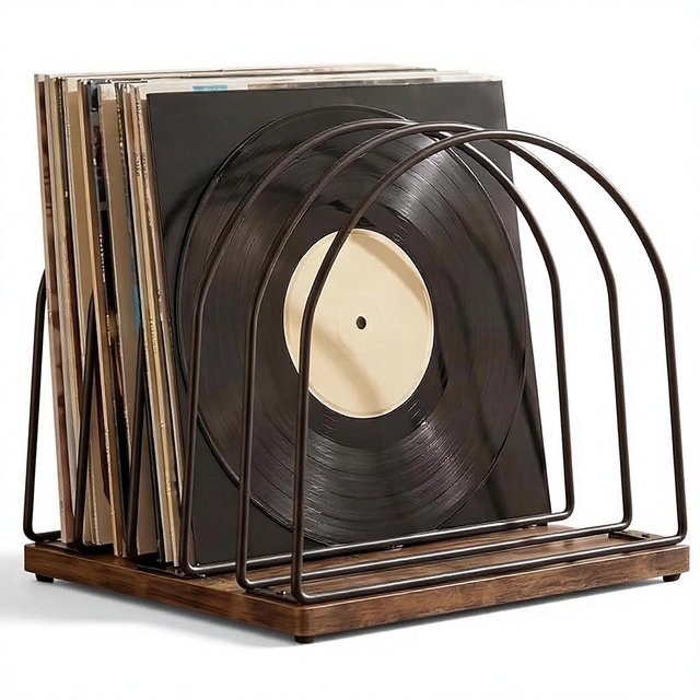 Wooden Sustainable Vinyl Record Storage Holder 50 LPs Single Detachable Portable Scratch Resistant Metal Dividers Rack Home