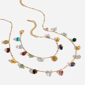 Collier en pierre naturelle pour femme, chaîne dorée, pierres précieuses multicolores, bijoux fins perlés pour usage quotidien - Product Image 1