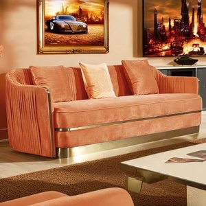 Sofá <span class=keywords><strong>de</strong></span> terciopelo plisado naranja dorado, muebles <span class=keywords><strong>de</strong></span> hotel tapizados, sofás <span class=keywords><strong>de</strong></span> 3 plazas - Product Image 6