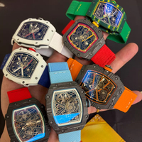 Montre mécanique de luxe pour homme, ultra-fine, série 6702, boîtier en fibre de carbone et céramique, mouvement chronographe de précision, forme tonneau