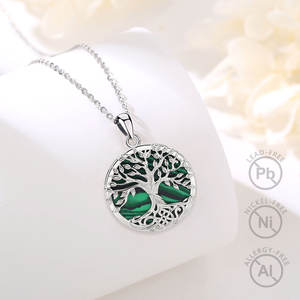 Changda 925 plata esterlina celta Árbol de la vida verde malaquita turquesa piedra Árbol Genealógico colgante collar - Product Image 3