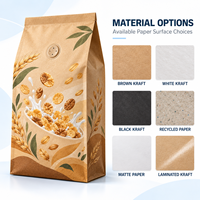 Sachet personnalisé en papier kraft sans fenêtre pour céréales et chips, scellé sur huit côtés avec valve, pour la vente au détail et en gros