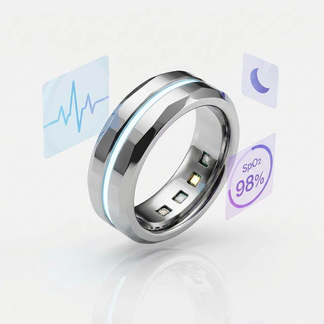 Smart Ring Plain Health Tracker Titanium Steel 24/7 Heart Rate SpO2 Sleep Monitor Remote Control IP68 Waterproof Made Shenzhen