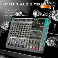 Console de mixage audio professionnelle portable 6 canaux en métal avec effets intégrés, stéréo, 2 commutateurs de son vidéo en direct stéréo