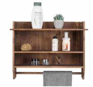 Estante organizador de baño de madera quemada montado en la pared con 3 estantes para sala de estar - Product Image 5