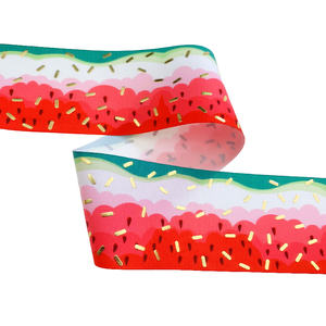 Cinta de grogrén con estampado de postres y detalles de lámina dorada para manualidades, envoltura de regalos y decoración de fiestas, surtido de sandía - Product Image 4