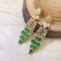 Boucles d'oreilles pendantes en émeraude naturelle pure en argent S925, symbole de paix, couleur vert intense, pour commandes de cadeaux d'entreprise