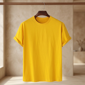 Men's Solid <b>Yellow</b> O-Neck Short Sleeve <b>T</b>-<b>Shirt</b> Regular Fit Casual 100% Cotton Jersey Knitted <b>Plain</b> Dyed <b>t</b>-<b>shirt</b> - Product Image 2