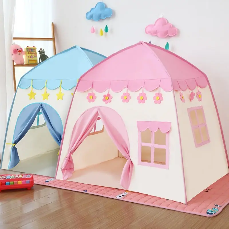 Hot selling in factories Indoor Children Playhouse Pink and Blue Princess Castle Teepee Tent Kids Play Tent Wholesale