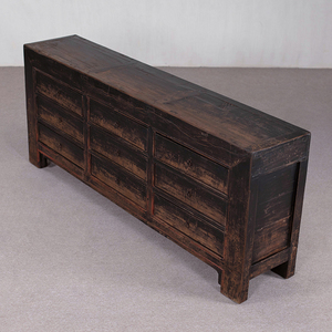 Nouvelle armoire à neuf <span class=keywords><strong>tiroirs</strong></span> en bois massif de style chinois, laque noire vieillie, esthétique zen, armoire de rangement - Product Image 2