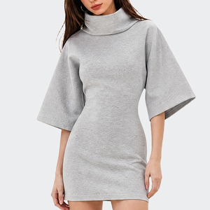 Robe mini moulante Y2K pour femme, col roulé effet bouffant, manches mi-longues évasées, coupe ajustée, style streetwear, soirée, club - Product Image 3