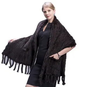 MWFur Fashion Mink Fur Scarf Shawl Women Winter Mink Fur Scarf with Pockets Winter Fashion Stole For Lady