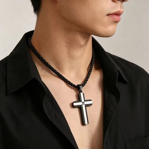 Collar con Colgante de Cruz de Cristal Minimalista, Acero Inoxidable Pulido, para Hombre y Mujer, Amuleto Religioso Punk, Joyería de Fe - Product Image 5