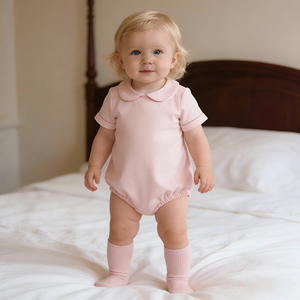 Combinaison bébé personnalisée à broderie sudiste, en coton peigné, manches courtes, col Peter Pan, barboteuse pour bébé fille - Product Image 3