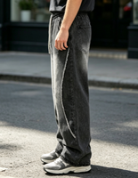 Jeans baggy SOONREE pour hommes, denim streetwear, cordon de serrage, jogger, jeans pour hommes, Y2K, gris dégradé, ourlet effiloché, OEM personnalisé, haute qualité