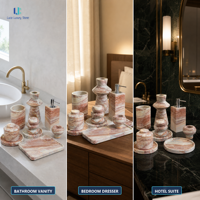 Ensemble d'accessoires de salle de bain en marbre rouge Luca Monica |   Vase en pierre polie, plateau, distributeur de savon, pot à bijoux avec couvercle, décoration intérieure, OEM personnalisé