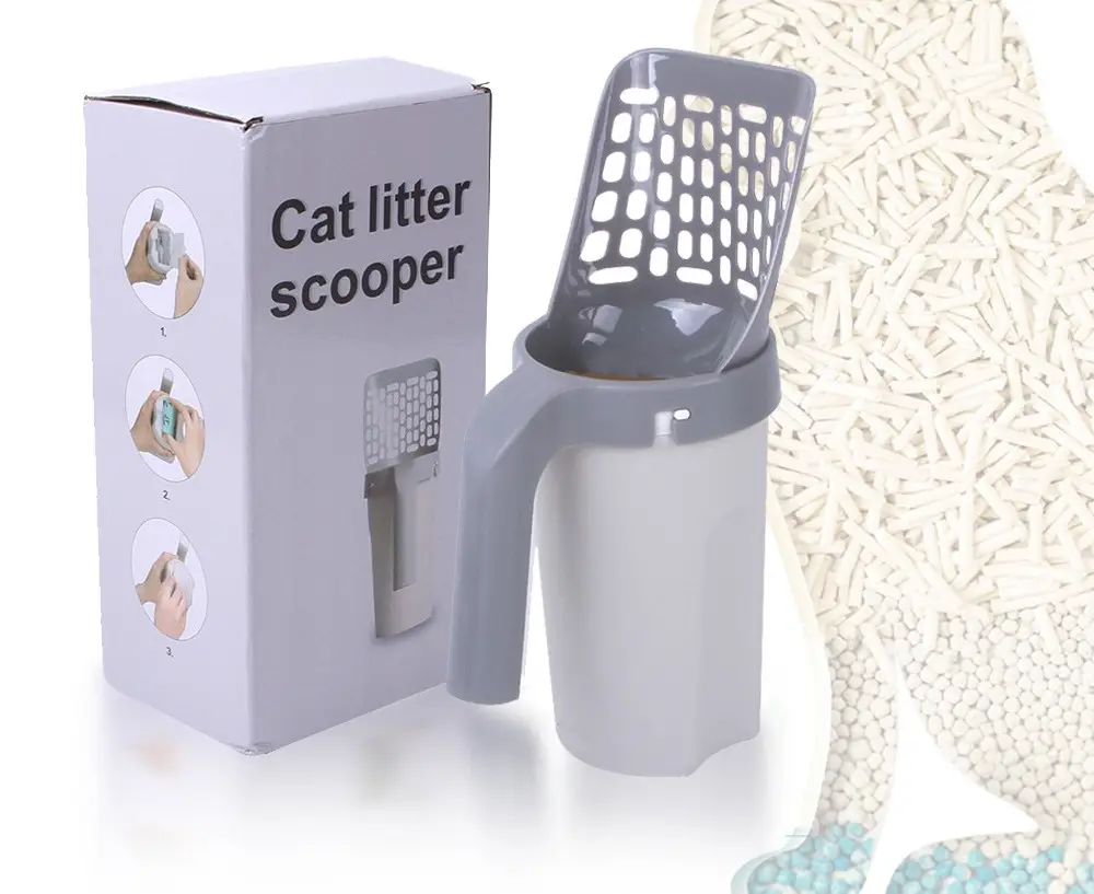 Pala per lettiera per gatti integrata, lettiera in plastica per gatti con sacco della spazzatura, pala per lettiera per gatti